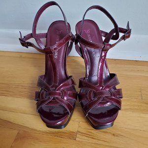 Just Fabulous Patent Maroon Platform Stiletto Heel Sandal Vintage Style T-Strap